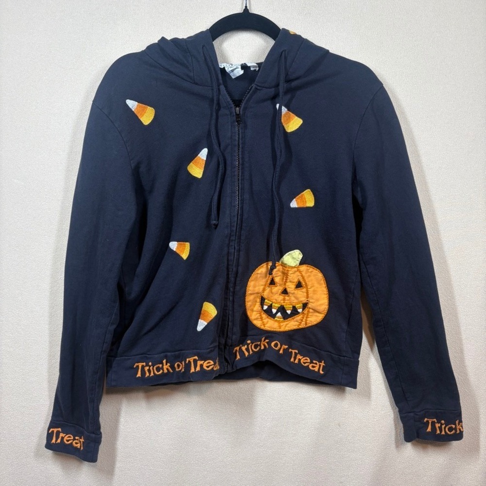 Bellepointe Halloween Trick or Treat Pumpkin Candy Corn Zip Up Hoodie M Black